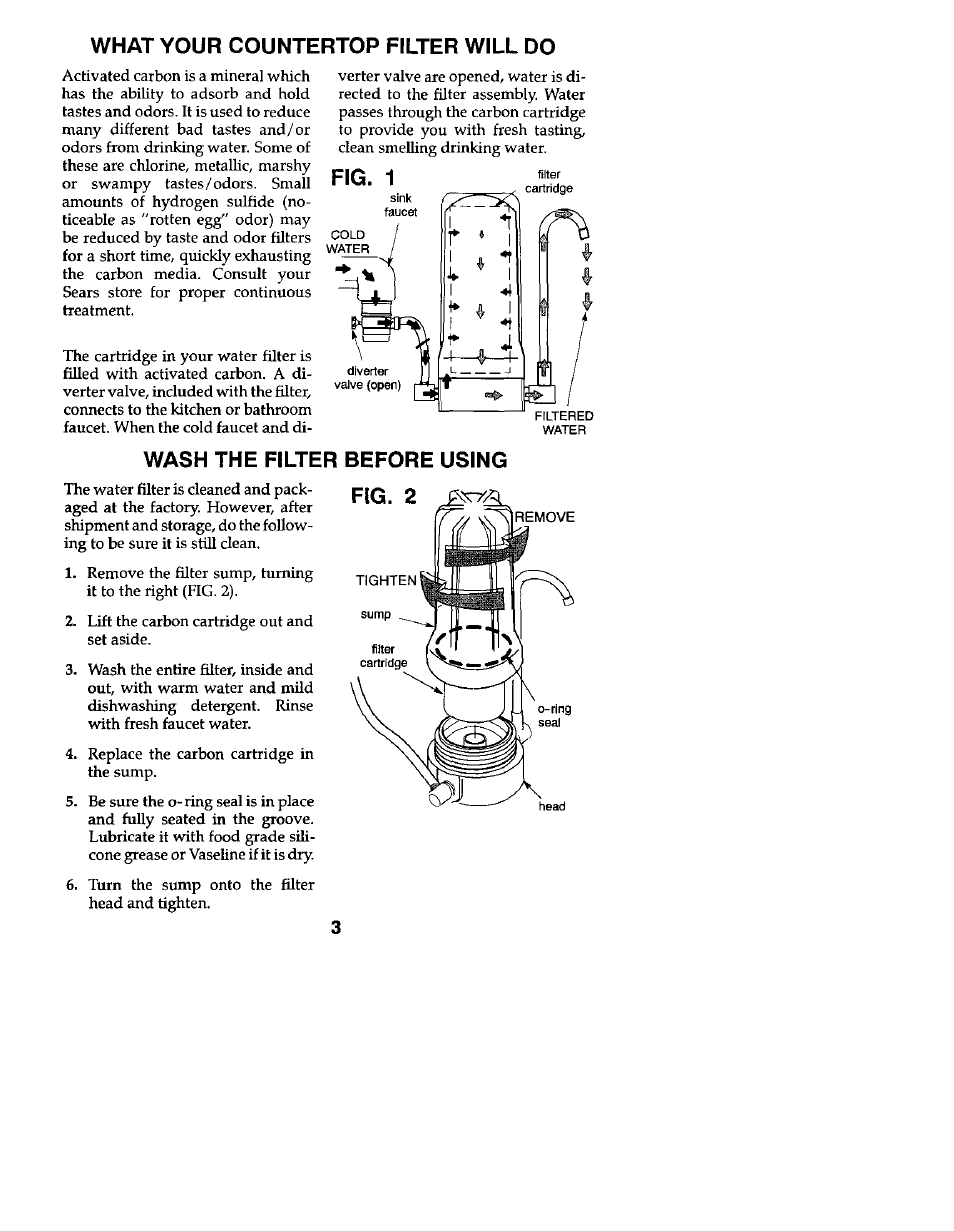 What your countertop filter will do, Wash the filter before using | Kenmore 625.34551 User Manual | Page 3 / 8