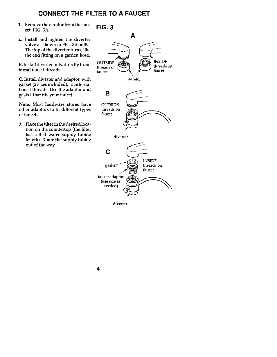 Connect the filter to a faucet, Fig. 3 | Kenmore 625.34551 User Manual | Page 4 / 8