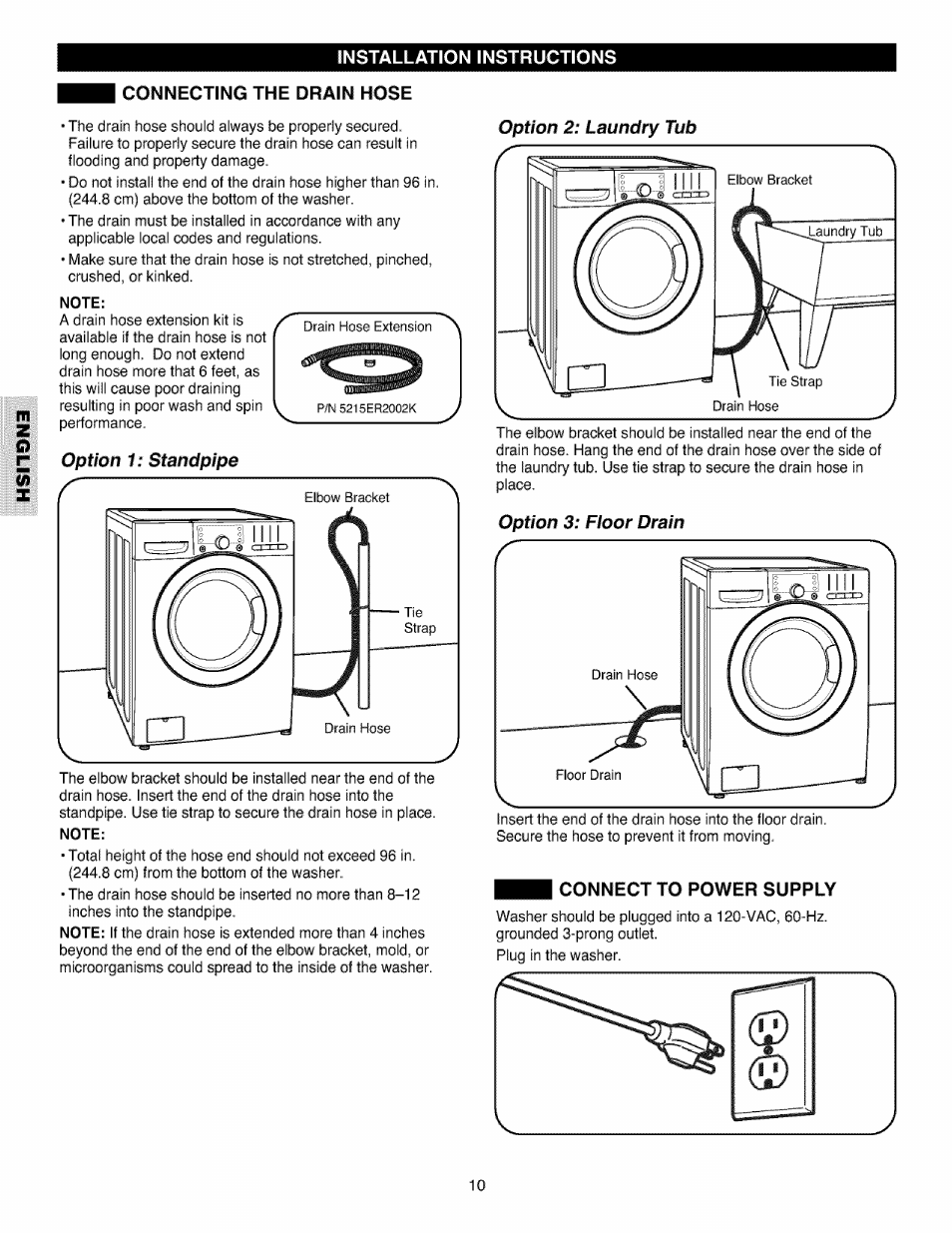 Connecting the drain hose, Connect to power supply, Ikmussumklkullimllslm | Kenmore 796.4027 User Manual | Page 10 / 29