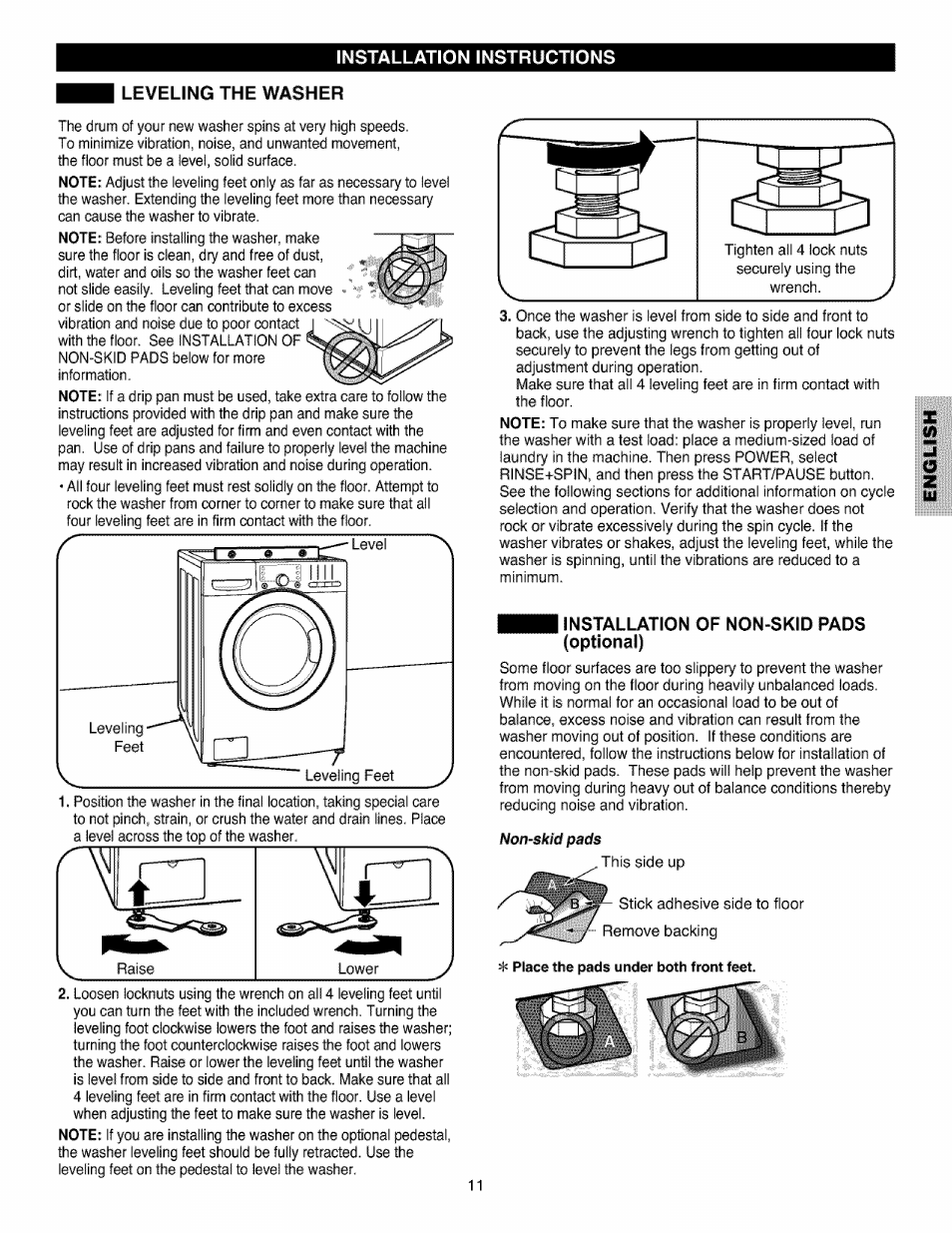 I installation of non-skid pads (optional), Installation of non-skid paos (optional), Optional) | Kenmore 796.4027 User Manual | Page 11 / 29