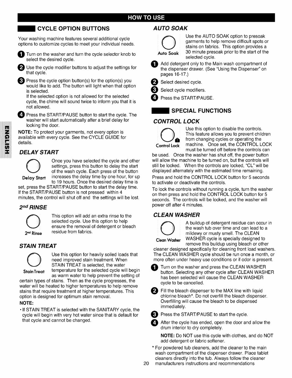 Special functions | Kenmore 796.4027 User Manual | Page 20 / 29