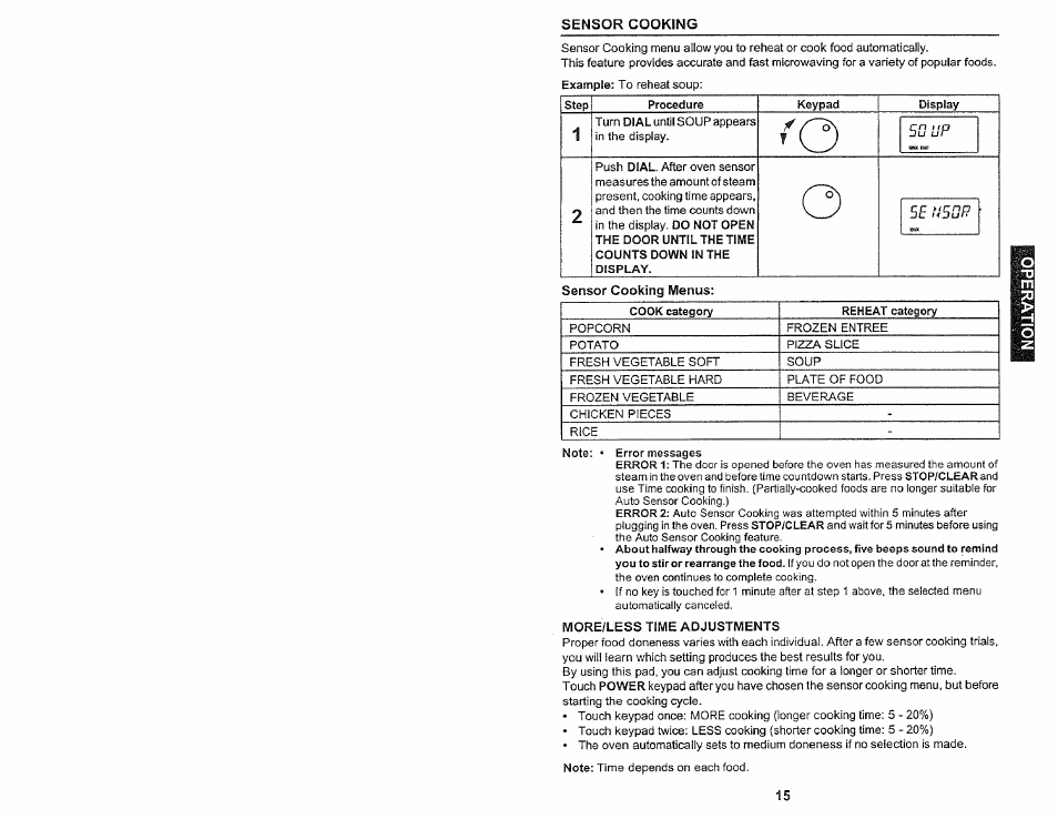 More/less time adjustments, 5gup, Se g5üp | Kenmore 565.60584 User Manual | Page 15 / 33