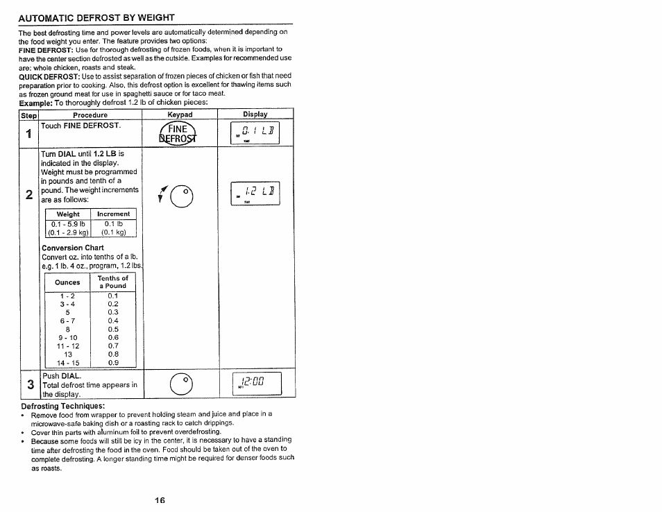 Automatic defrost by weight | Kenmore 565.60584 User Manual | Page 16 / 33