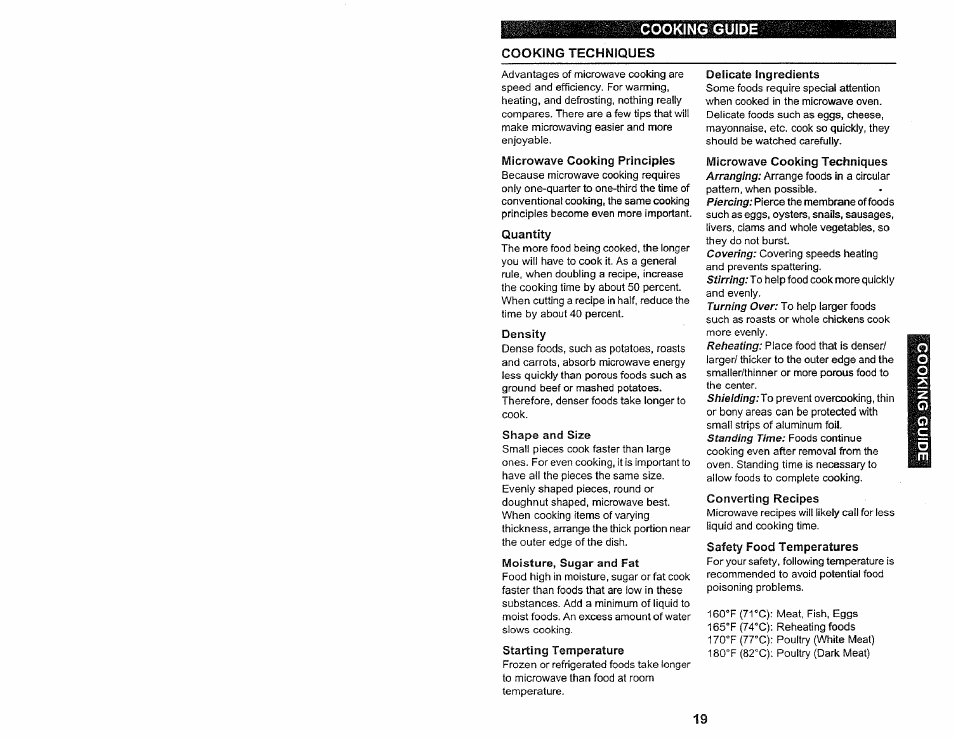 Cooking guide, Safety food temperatures | Kenmore 565.60584 User Manual | Page 19 / 33