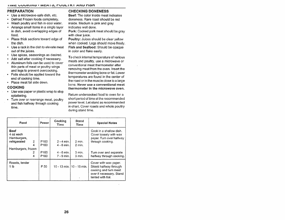 Preparation, Cooking, Checking doneness | Kenmore 565.60584 User Manual | Page 26 / 33