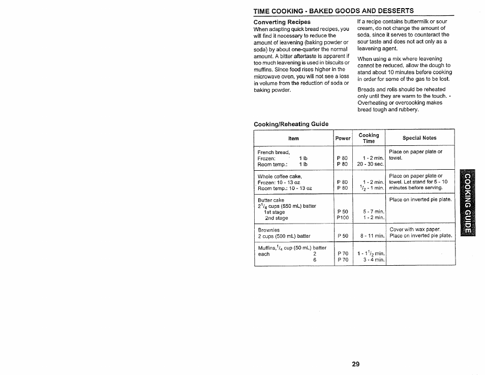 Time, Cooking - baked goods and desserts | Kenmore 565.60584 User Manual | Page 29 / 33