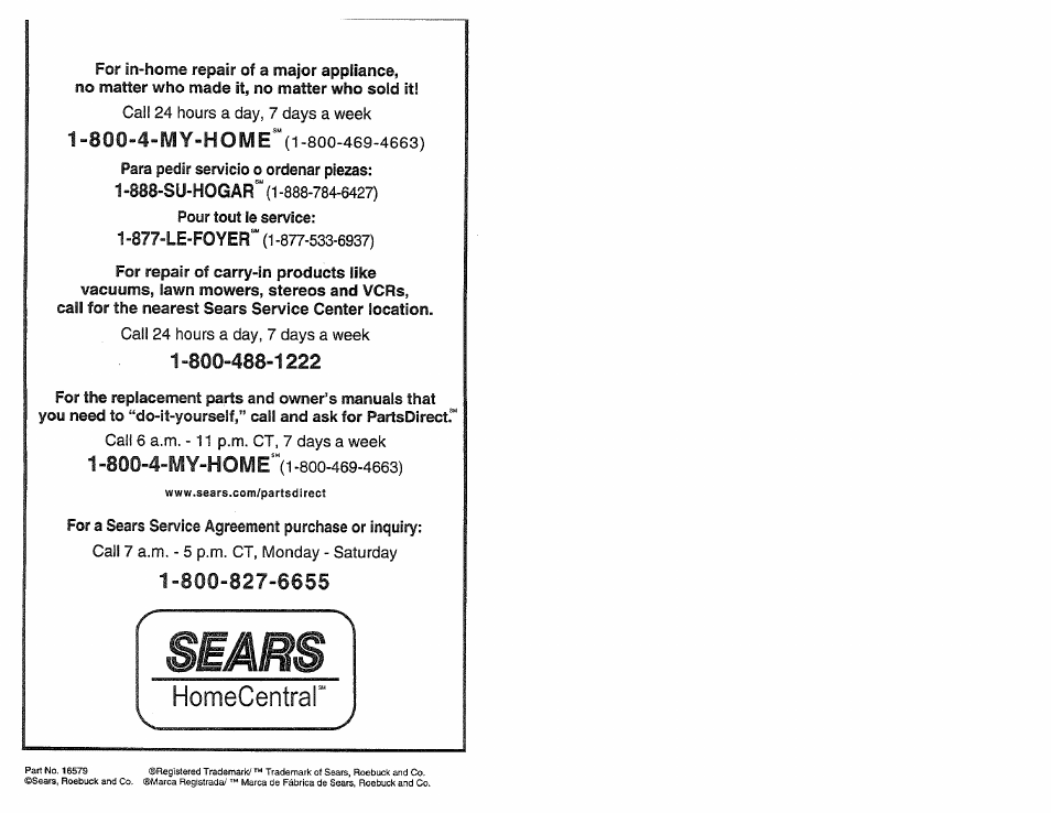 1 -800-4-my-home"(i -800-469-4663), Homecentral | Kenmore 565.60584 User Manual | Page 33 / 33