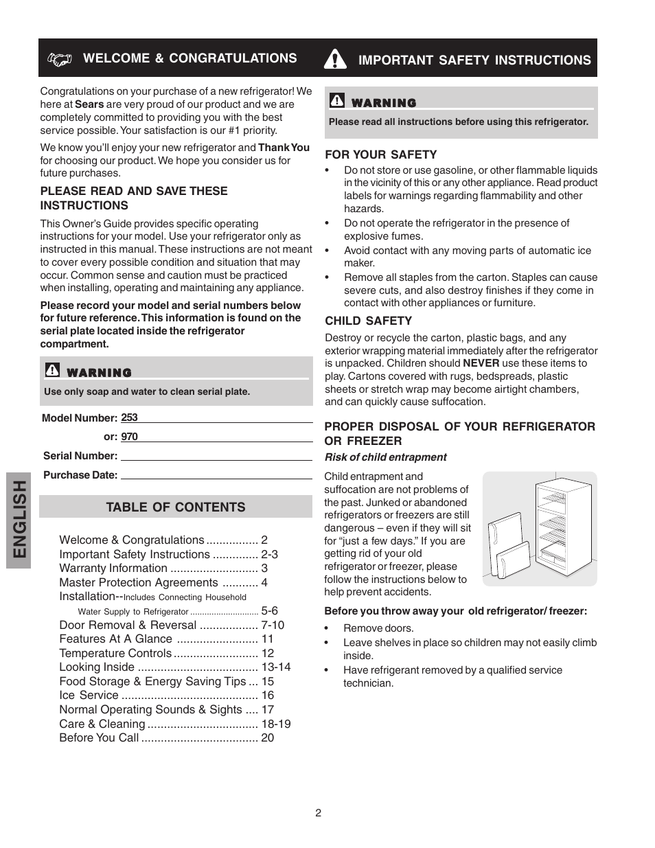 English | Kenmore 241815202 User Manual | Page 2 / 21