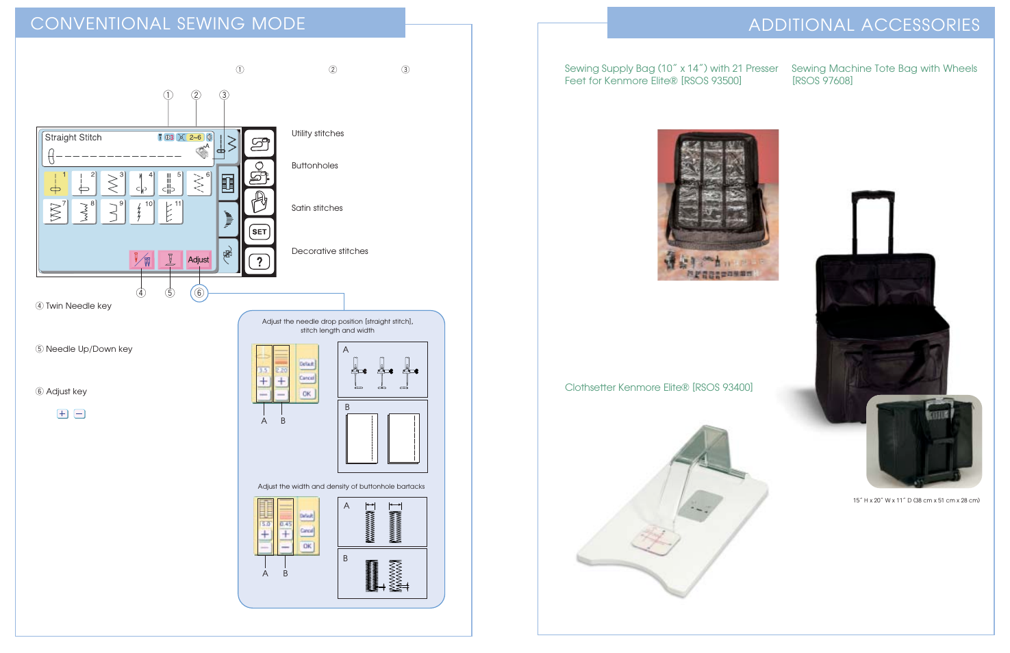 Conventional sewing mode, Additional accessories | Kenmore ELITE 19005 User Manual | Page 2 / 6