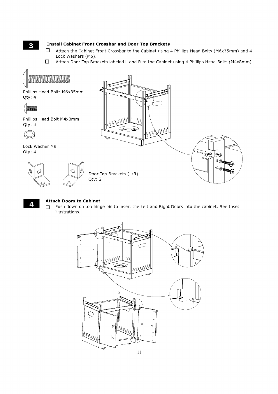 Attach doors to cabinet | Kenmore 119.16312800 User Manual | Page 11 / 31