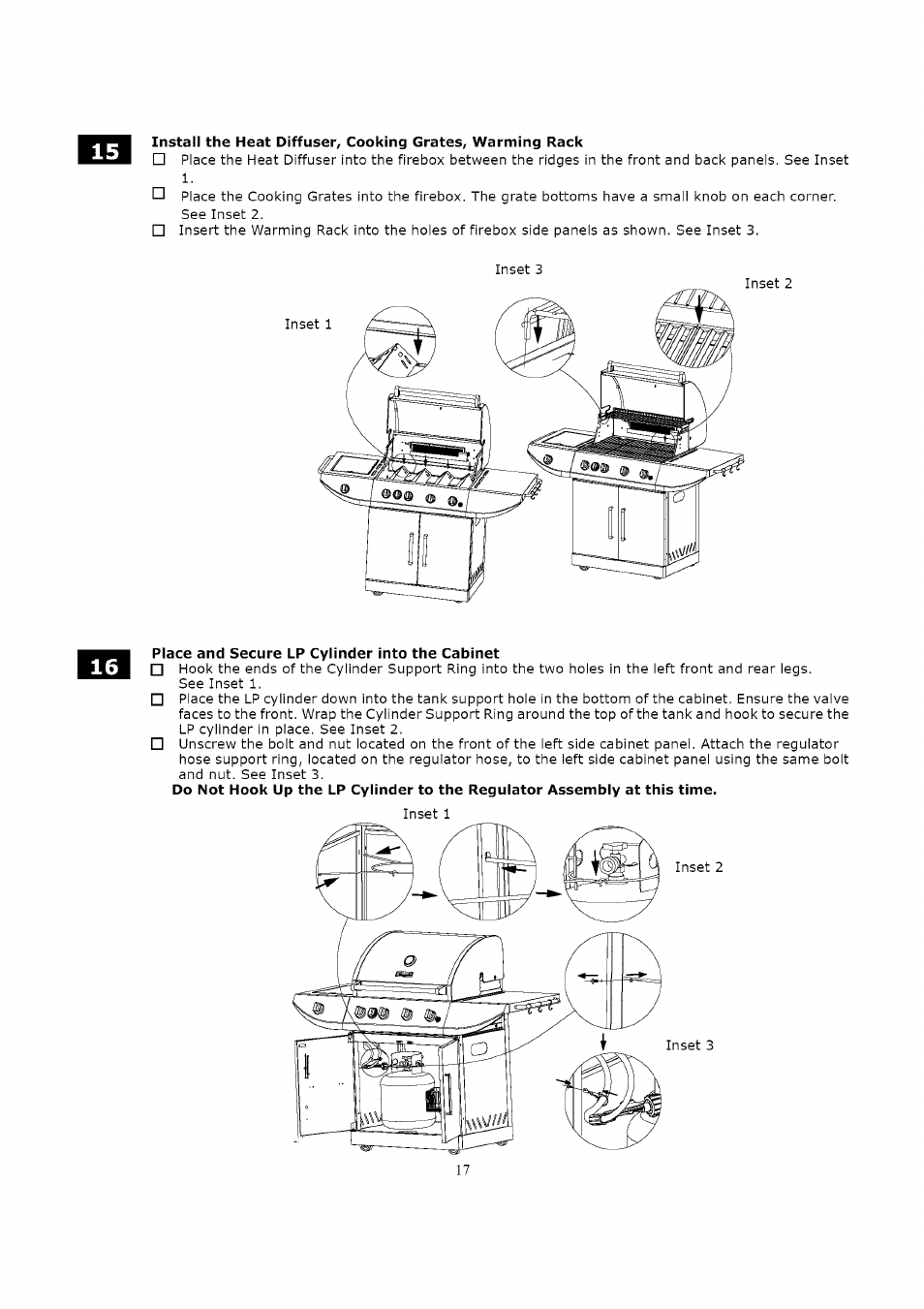 Place and secure lp cylinder into the cabinet | Kenmore 119.16312800 User Manual | Page 17 / 31