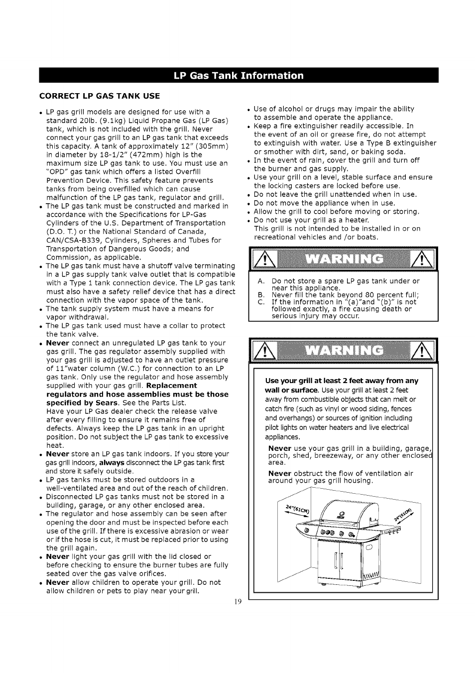 Lp gas tank information | Kenmore 119.16312800 User Manual | Page 19 / 31