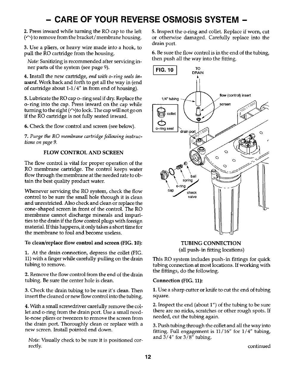 Care of your reverse osmosis system | Kenmore 625.3847 User Manual | Page 12 / 20