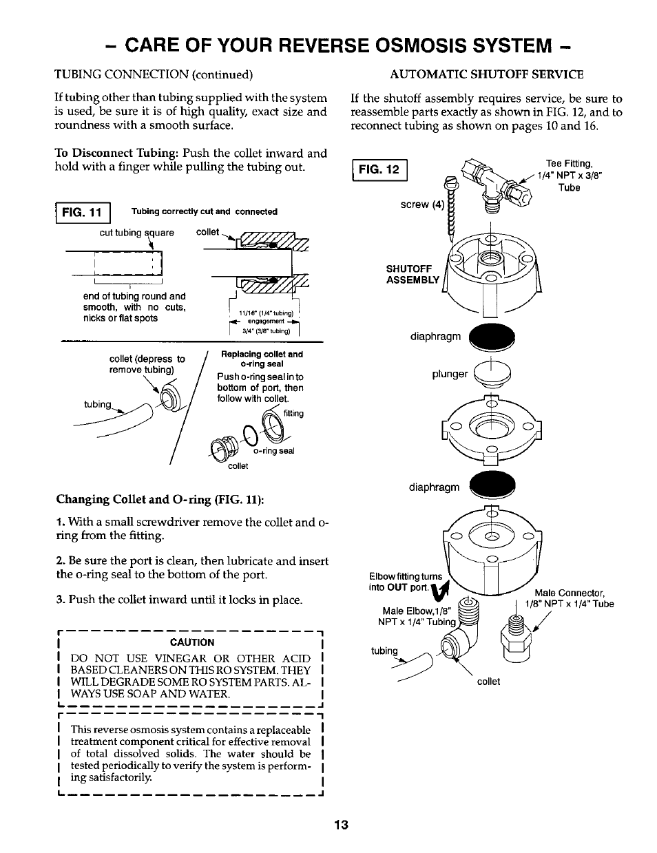 Care of your reverse osmosis system | Kenmore 625.3847 User Manual | Page 13 / 20
