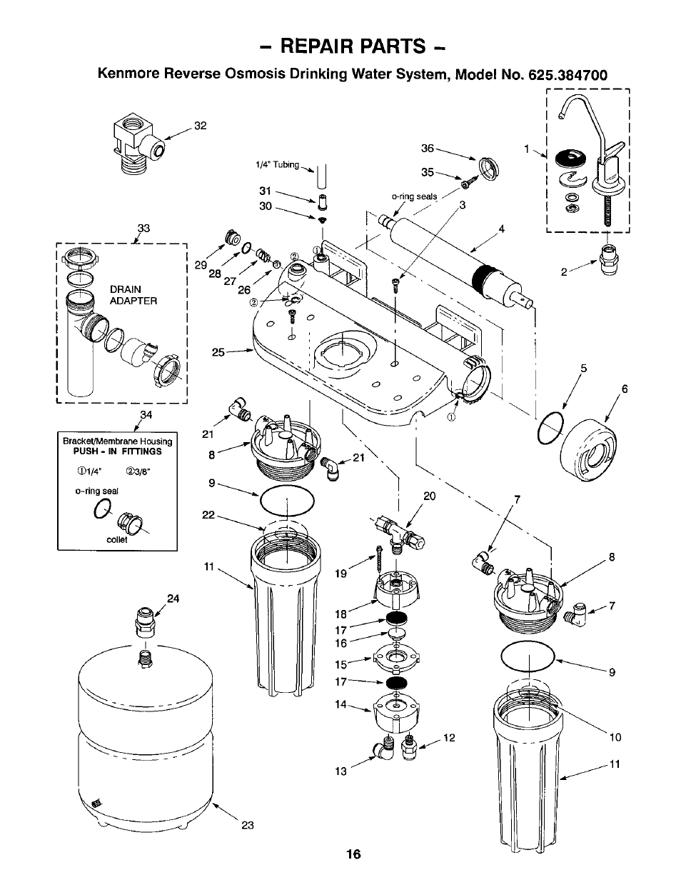 Repair parts | Kenmore 625.3847 User Manual | Page 16 / 20
