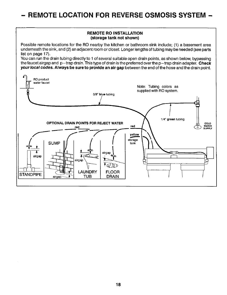 Remote location for reverse osmosis system | Kenmore 625.3847 User Manual | Page 18 / 20