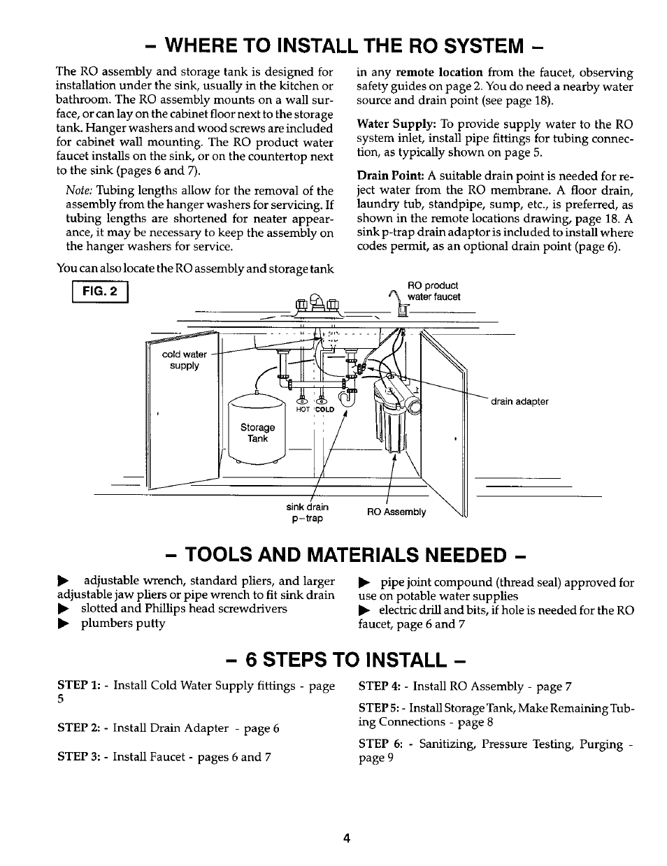 Tools and materials needed, 6 steps to install, Where to install the ro system | Kenmore 625.3847 User Manual | Page 4 / 20