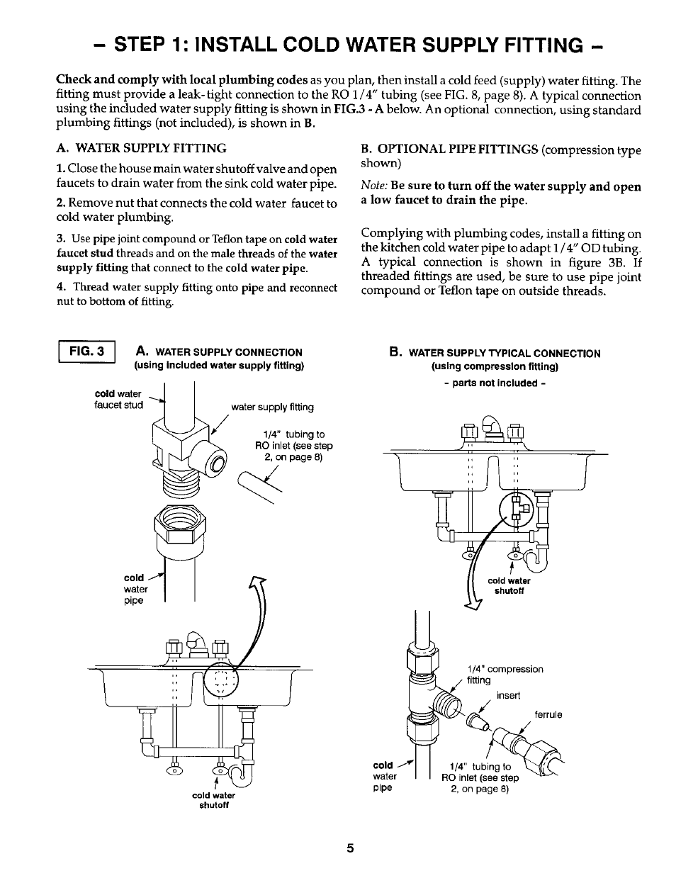 Fig.3, Step 1: install cold water supply fitting | Kenmore 625.3847 User Manual | Page 5 / 20