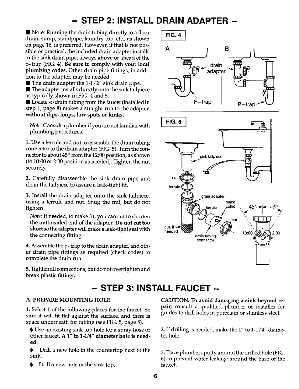 Step 3: install faucet, Step 2: install drain adapter | Kenmore 625.3847 User Manual | Page 6 / 20