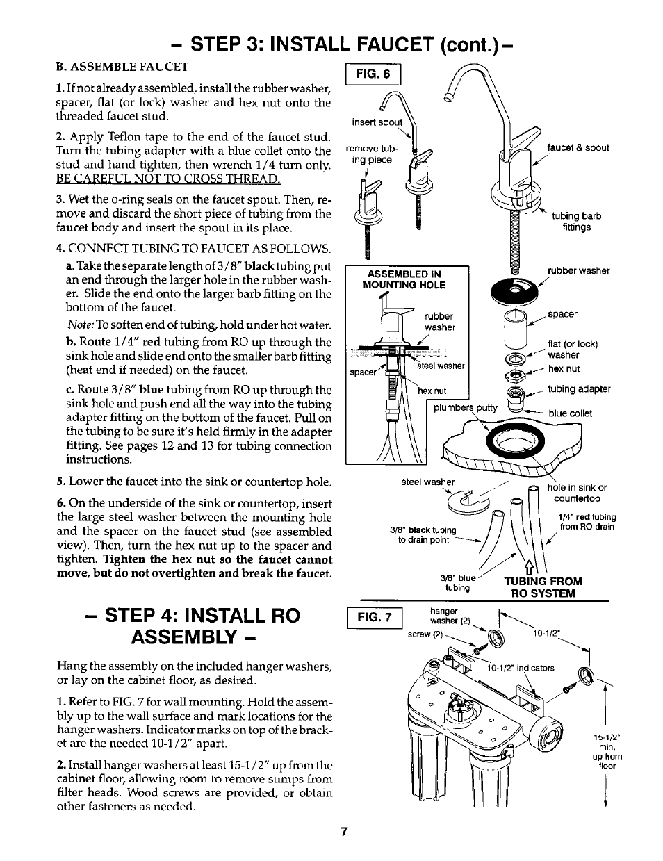 Step 4; install ro assembly, Step 3: install faucet (cont.) | Kenmore 625.3847 User Manual | Page 7 / 20