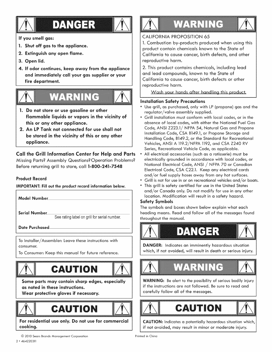 Caution, Danger | Kenmore 415.1615111 User Manual | Page 2 / 28