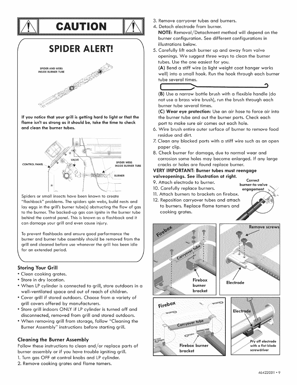Caution, Spider alert | Kenmore 415.1615111 User Manual | Page 9 / 28