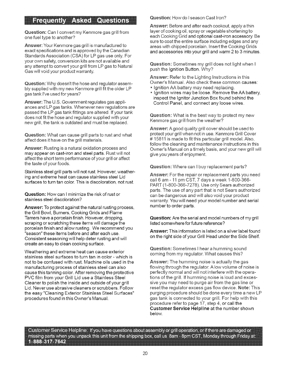 Frequently asked questions | Kenmore 141.1664 User Manual | Page 20 / 33