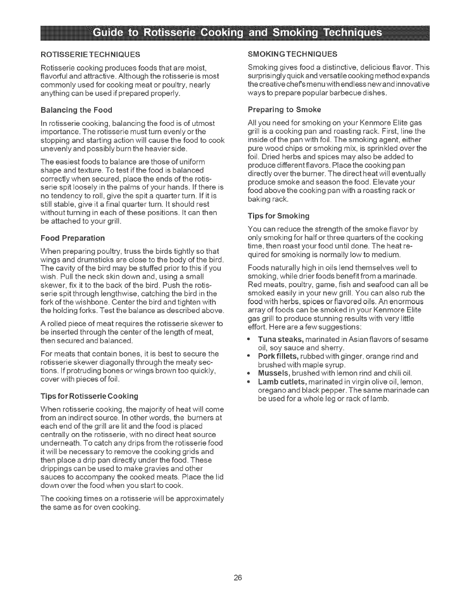 Guide to rôtisserie cooking and smoking technique | Kenmore 141.1664 User Manual | Page 26 / 33