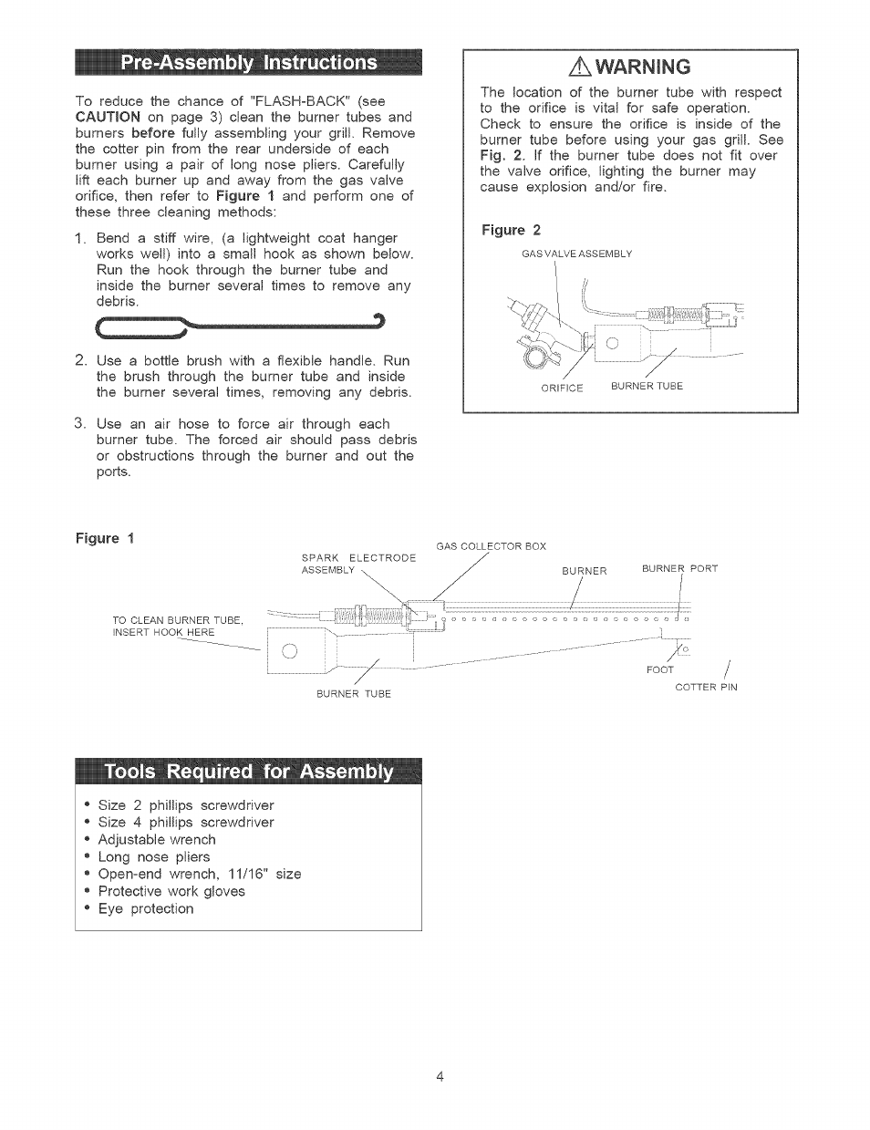 Pre-assembly instructions, Tools required for assembi, Warning | Kenmore 141.1664 User Manual | Page 4 / 33