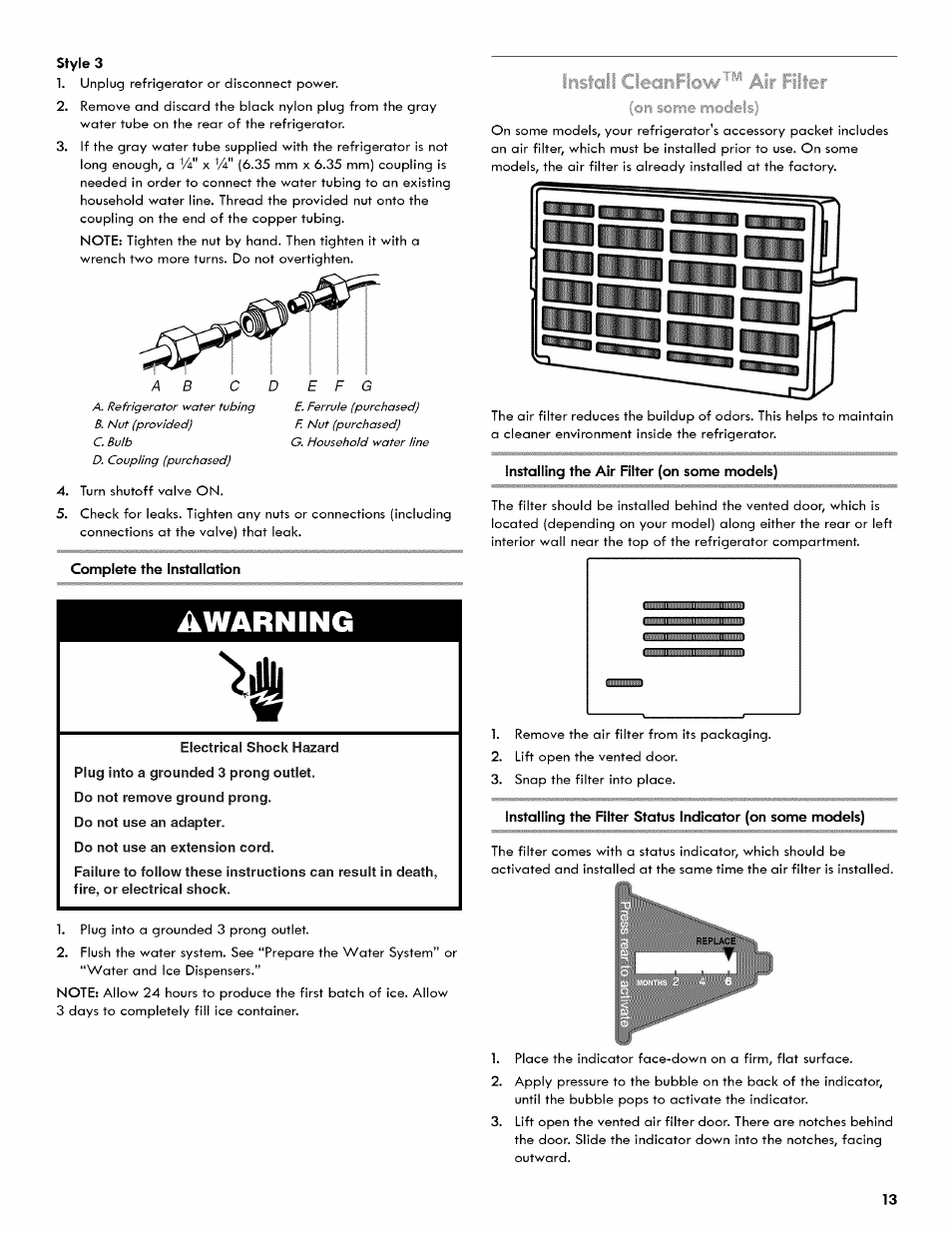 Warning | Kenmore 106.511800 User Manual | Page 13 / 92