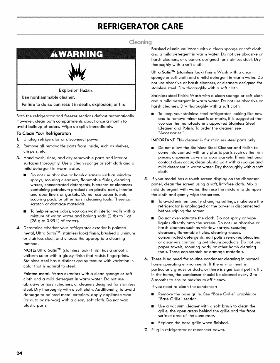 Refrigerator care, Ikwarning, Refrigerator shelves | Kenmore 106.511800 User Manual | Page 24 / 92