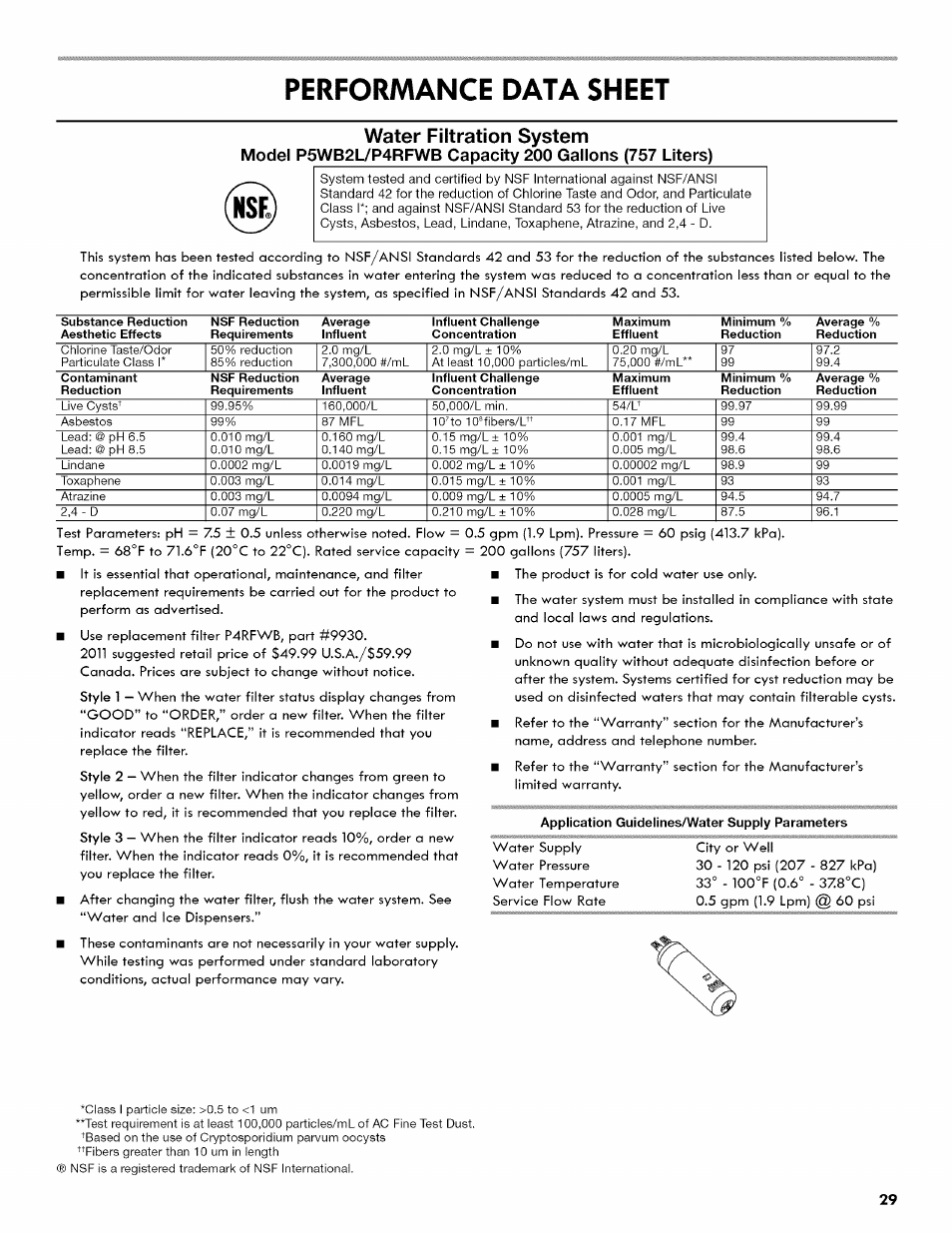 Performance data sheet | Kenmore 106.511800 User Manual | Page 29 / 92