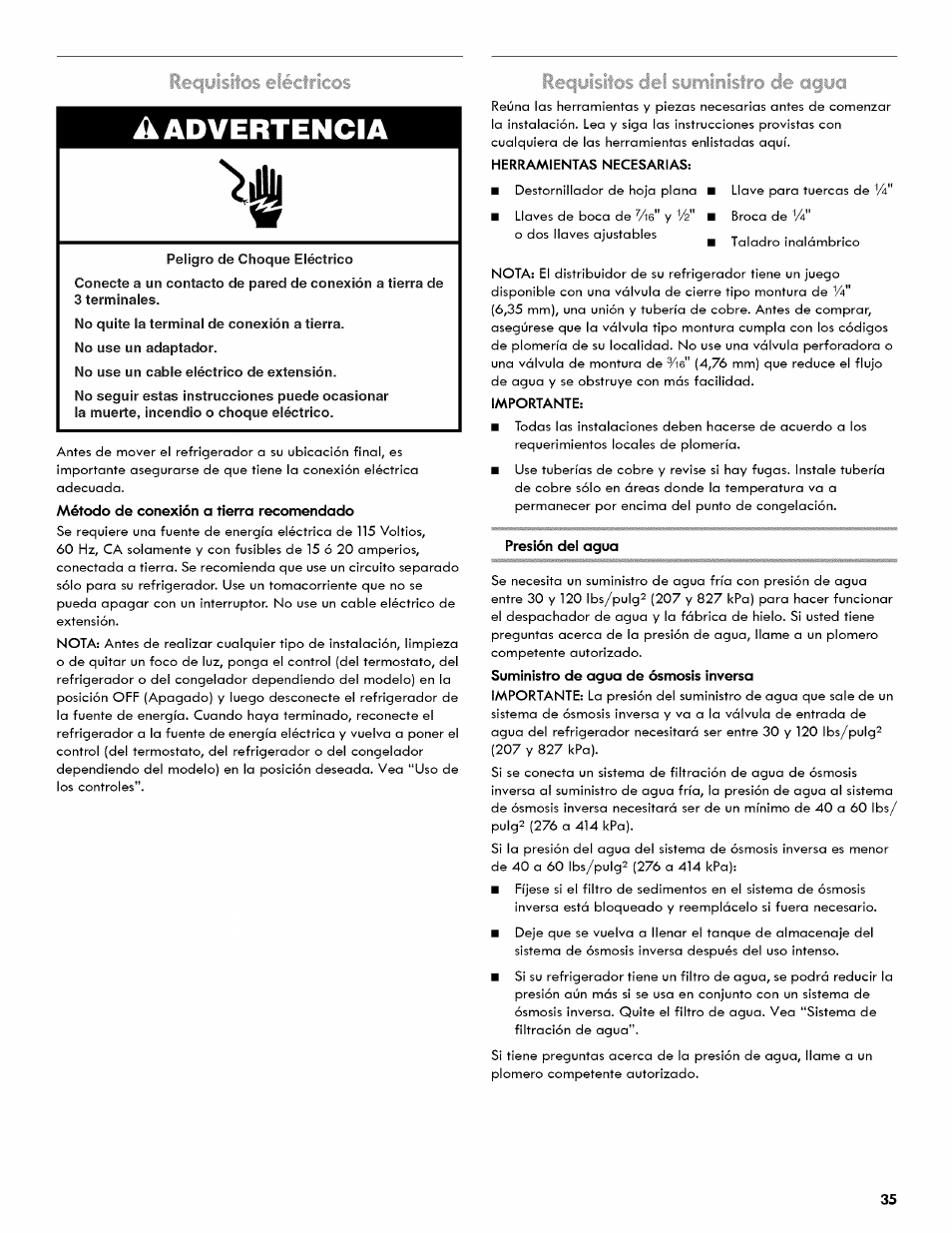 A advertencia | Kenmore 106.511800 User Manual | Page 35 / 92