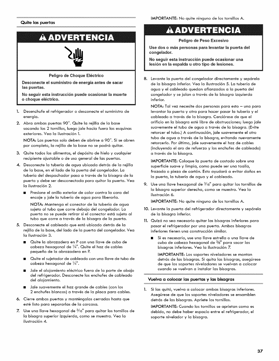 A advertencia | Kenmore 106.511800 User Manual | Page 37 / 92