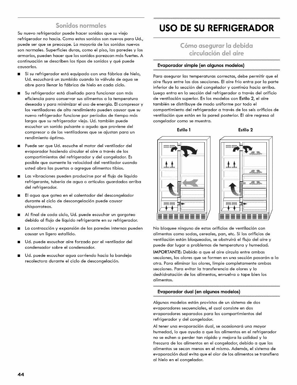 Uso de su refrigerador, Son icios les, I 1 ♦ ' 1------r tt r | Kenmore 106.511800 User Manual | Page 44 / 92