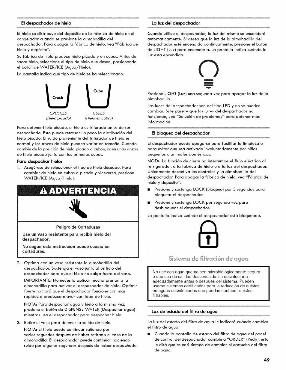 Zj lili, A advertencia, Lili | Sistema de filtración de cicjuci | Kenmore 106.511800 User Manual | Page 49 / 92