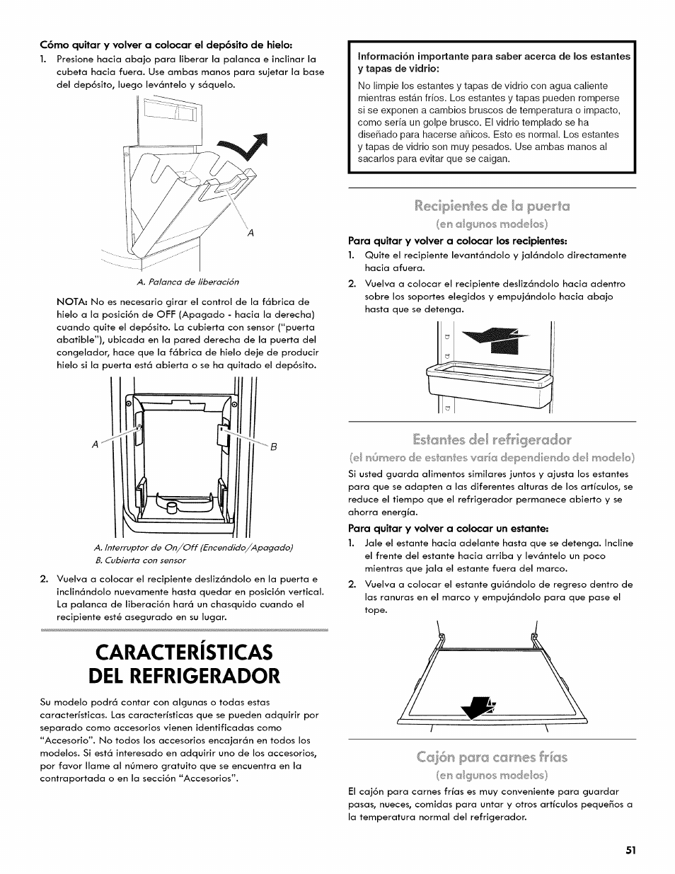 Caracteristicas del refrigerador | Kenmore 106.511800 User Manual | Page 51 / 92