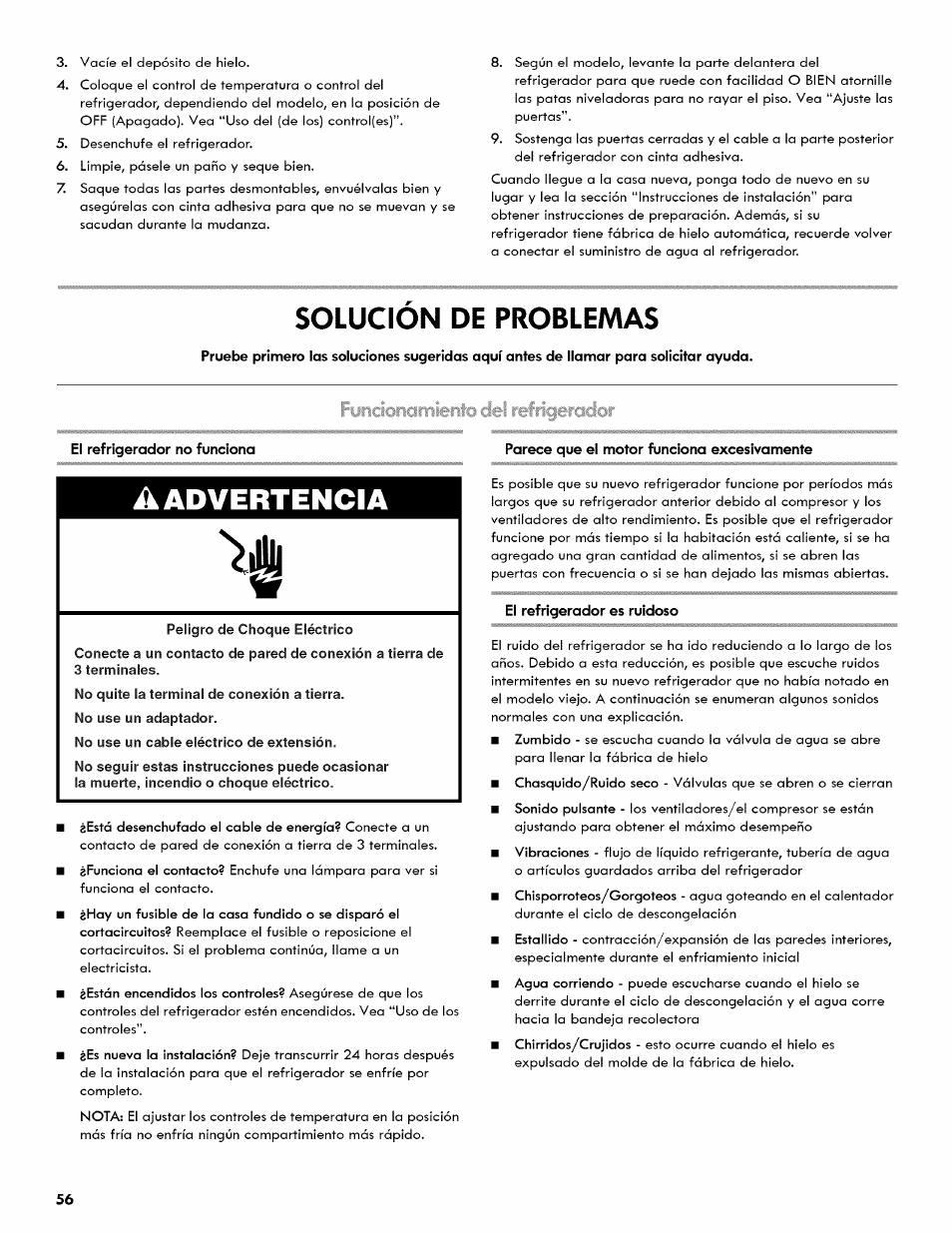 Solucion de problemas, Solución de problemas, A advertencia | Kenmore 106.511800 User Manual | Page 56 / 92