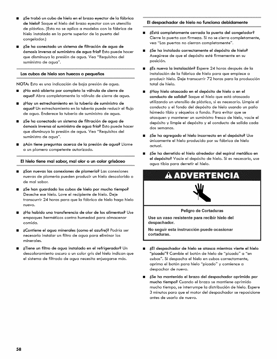 Aadvertencia | Kenmore 106.511800 User Manual | Page 58 / 92