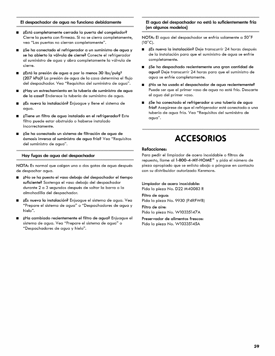 Accesorios | Kenmore 106.511800 User Manual | Page 59 / 92