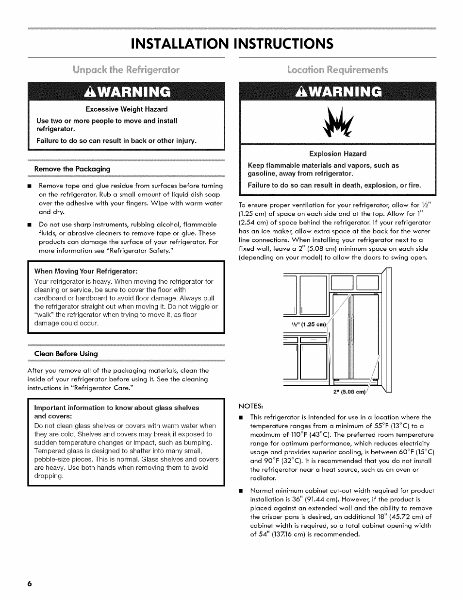 Installation instructions, A warning, Awarning | Kenmore 106.511800 User Manual | Page 6 / 92