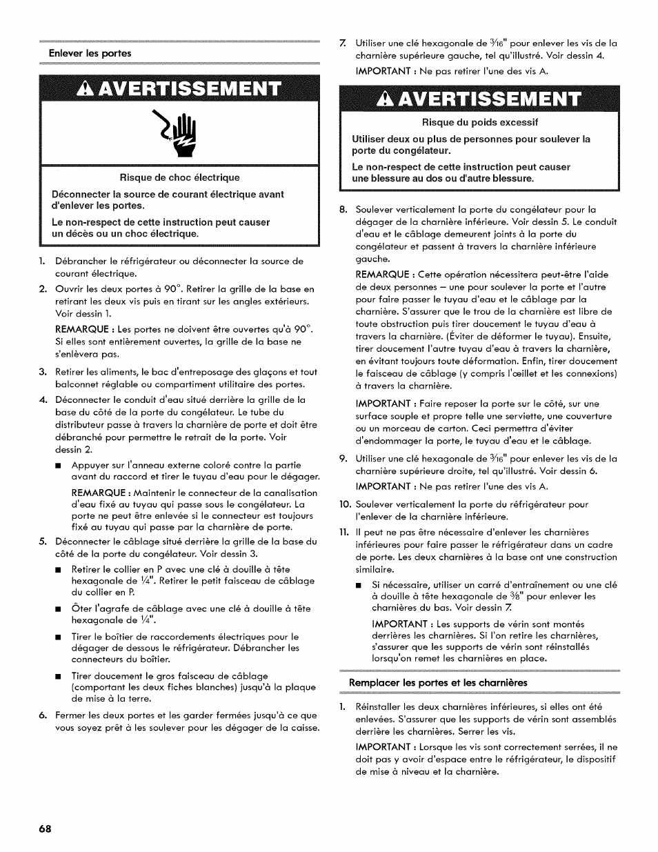 A. avertissement, A avertissement, Avertissement | Kenmore 106.511800 User Manual | Page 68 / 92