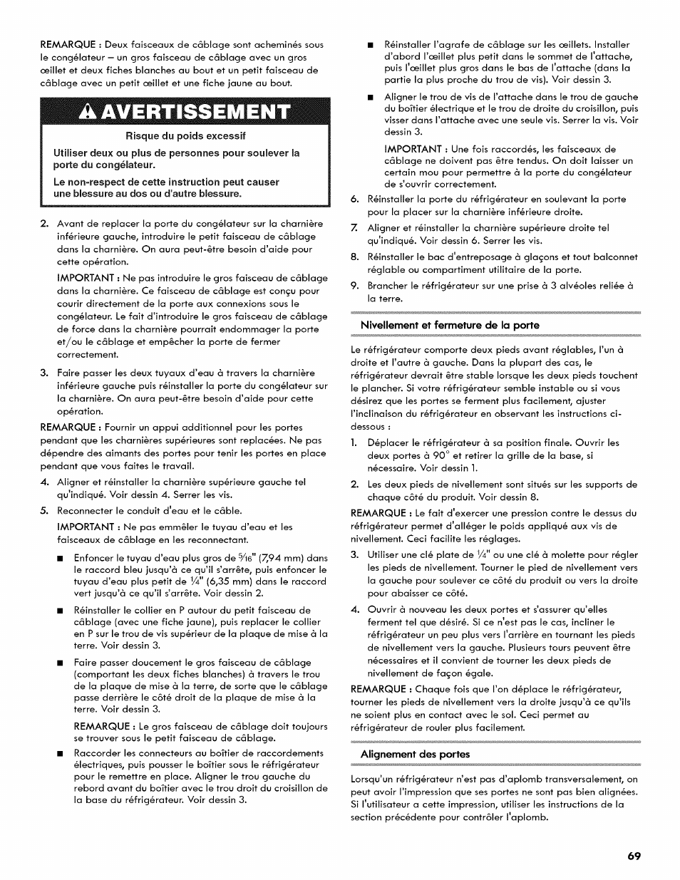 A avertissement, Avertissement | Kenmore 106.511800 User Manual | Page 69 / 92