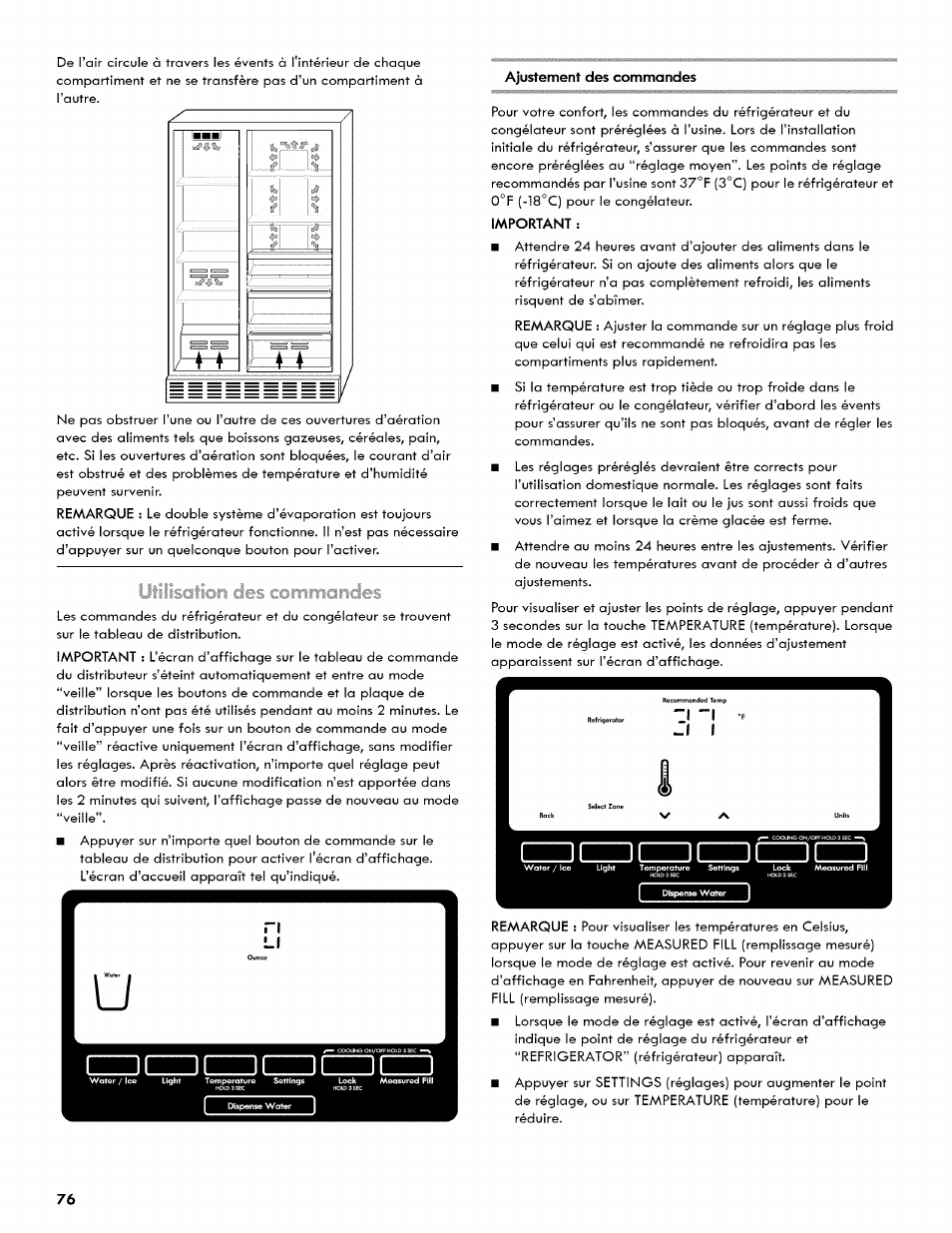 Utilisation des commandes | Kenmore 106.511800 User Manual | Page 76 / 92