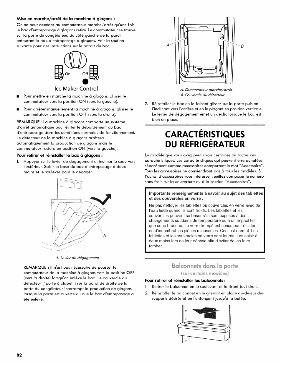 Ice maker control, Caractéristiques du réfrigérateur, Caracteristiques du refrigerateur | Kenmore 106.511800 User Manual | Page 82 / 92