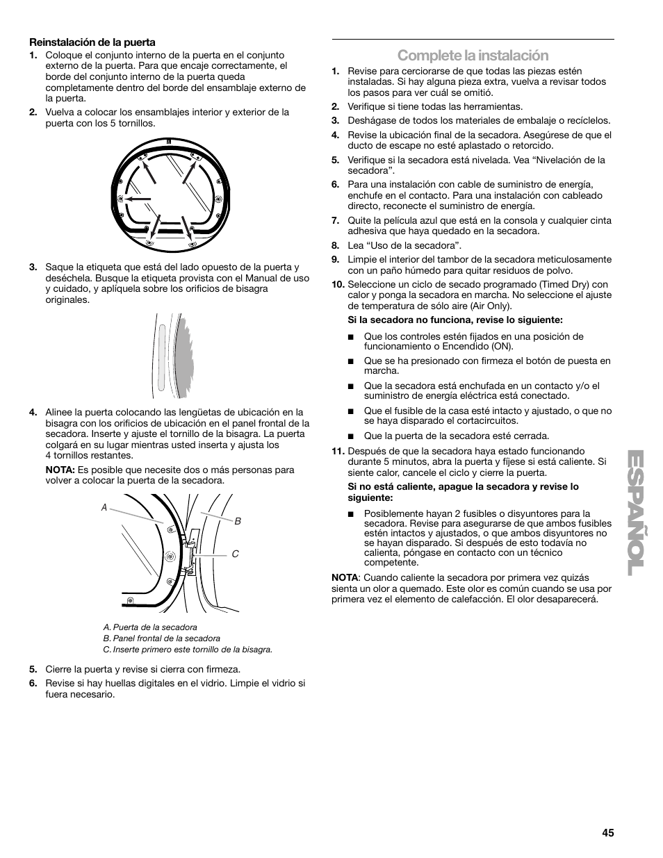 Complete la instalación | Kenmore ELITE HE3 110.8789 User Manual | Page 45 / 56