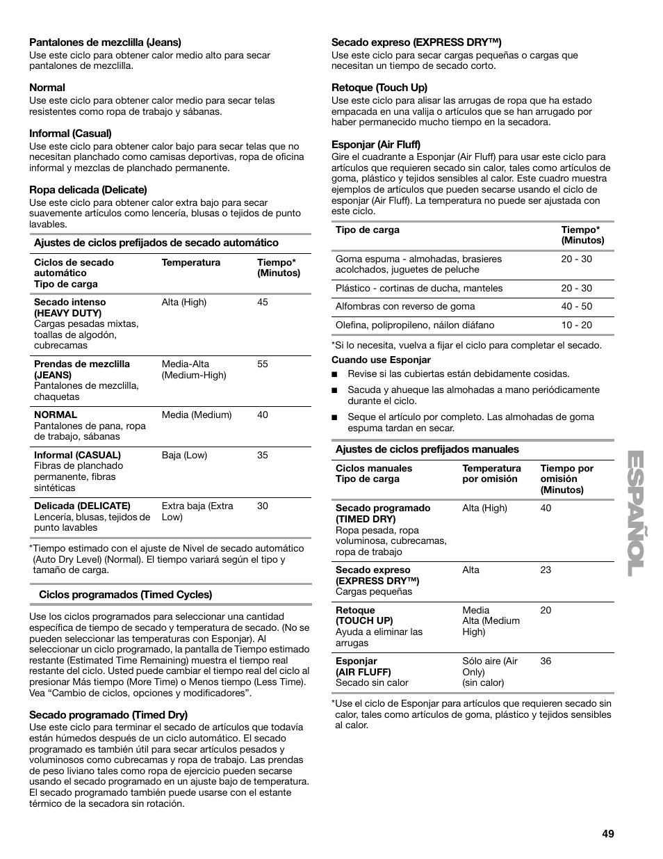 Kenmore ELITE HE3 110.8789 User Manual | Page 49 / 56