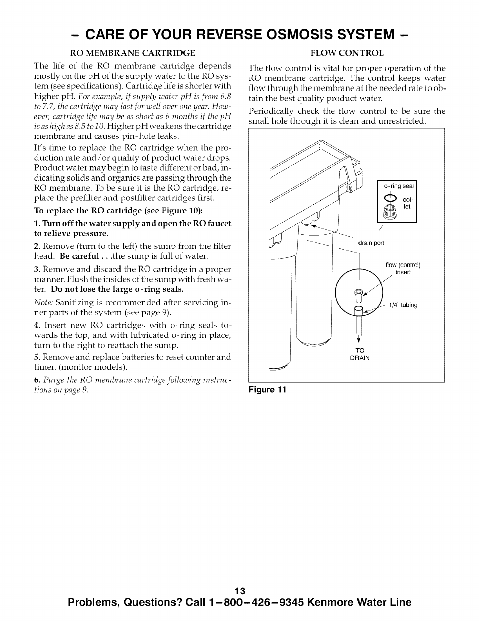 Care of your reverse osmosis system | Kenmore 625.38575 User Manual | Page 13 / 20