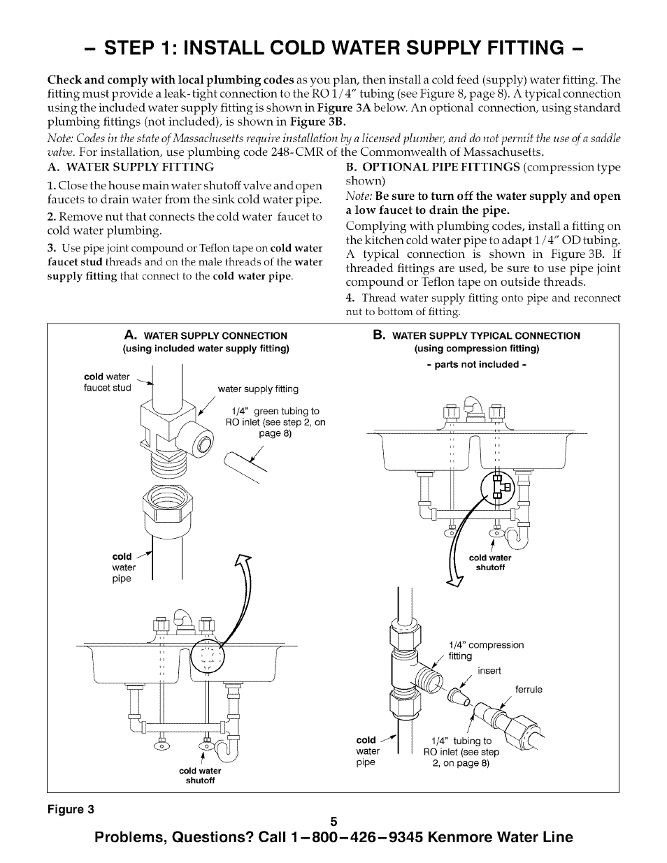 Step 1: install cold water supply fitting | Kenmore 625.38575 User Manual | Page 5 / 20