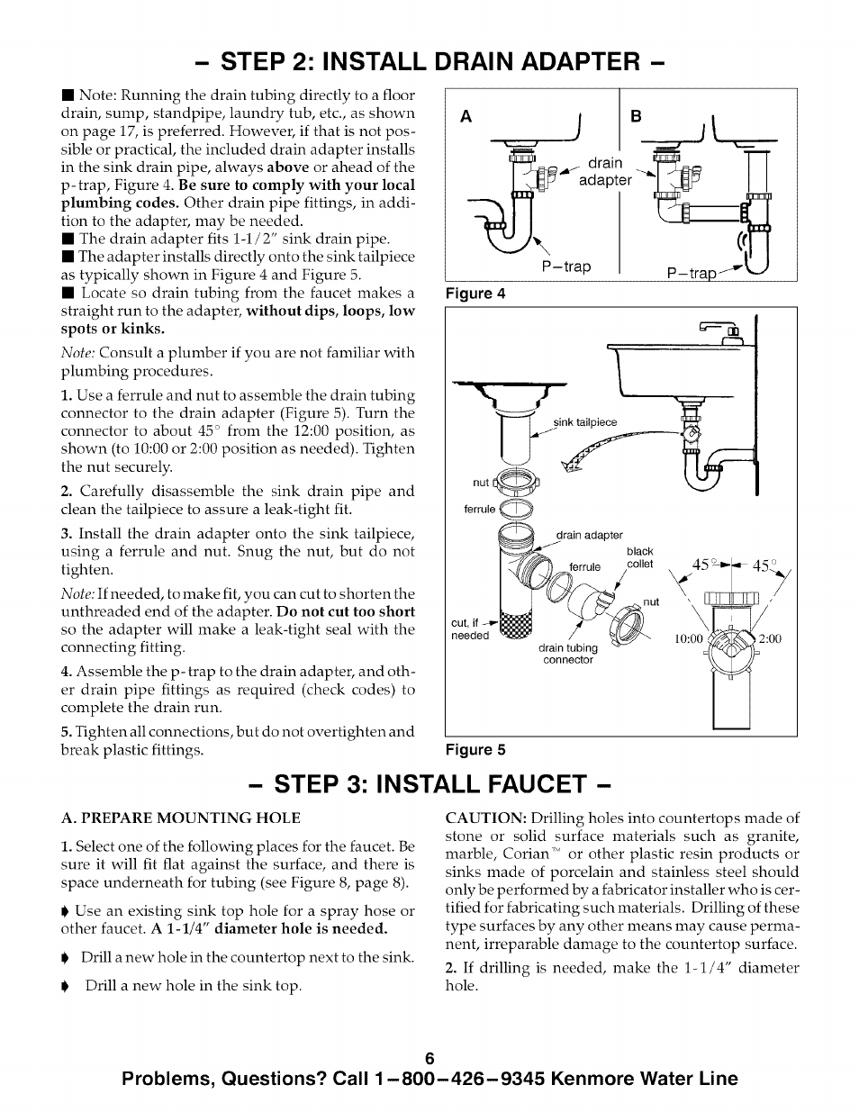 Step 3: install faucet, Step 2: install drain adapter | Kenmore 625.38575 User Manual | Page 6 / 20